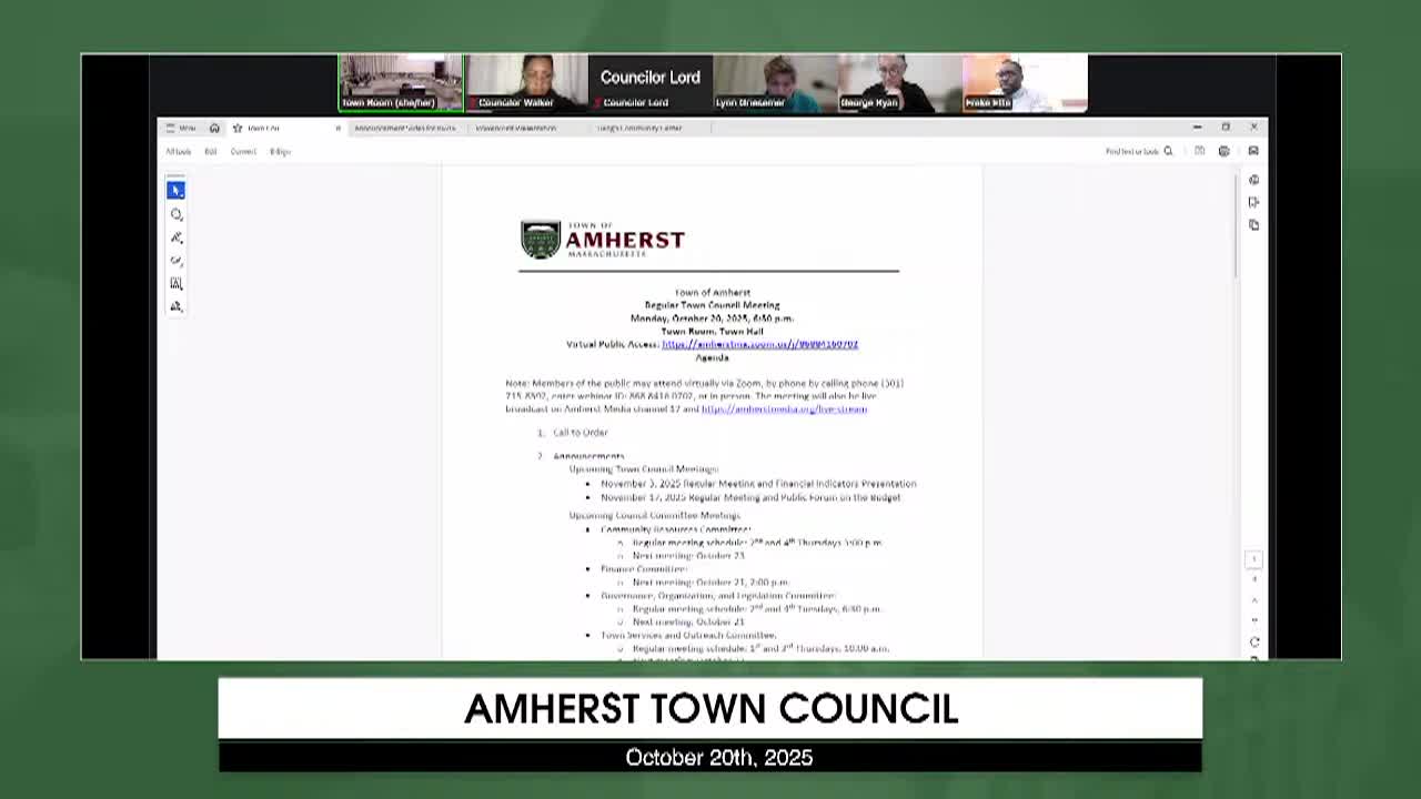 Thumbnail image for Amherst Town Council - October 20th, 2025